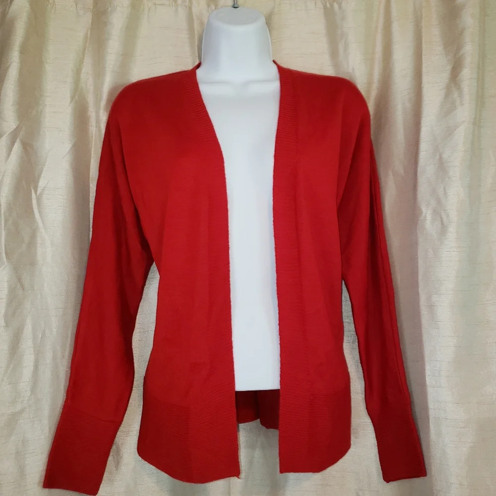 NWOT Coldwater Creek red open front Merino wool cardigan sweater Womens …_2